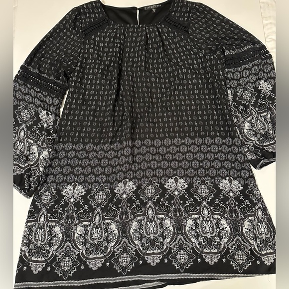 Fifth & Park Women’s Dress 1X Black White Boho Paisley Print Long Sleeve - Picture 11 of 11